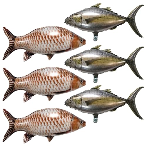 6PCS Fish Balloons Fishing Foil Balloon Realistic Carp Tuna Balloons for Fishing Theme Party Decorations Birthday Party Supplies