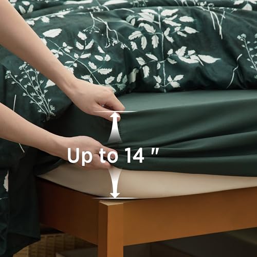 Image of Bedsure Floral Forest Green Comforter Set, Twin-XL Bedding Sets, Dorm, 5 Pc