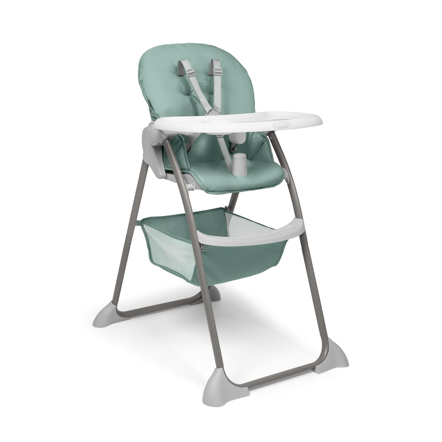 hauck Sit N Fold, Dusty Mint - Seggiolone Pappa Pieghevole e Leggero per Bambini da 6 Mesi Fino a 15 kg, Schienale Reclinabile, Cintura a 5 Punti, Vassoio XL Removibile, Cestello Portaoggetti