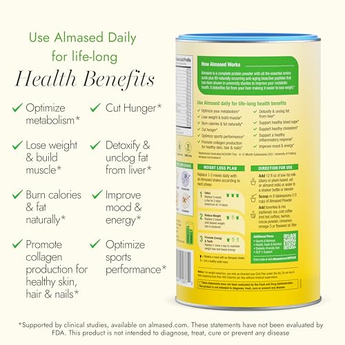 almased meal replacement shakes for weight loss - protein powder - starter kit almond vanilla flavor 2 cans of 176 oz  shaker bottle  scoop