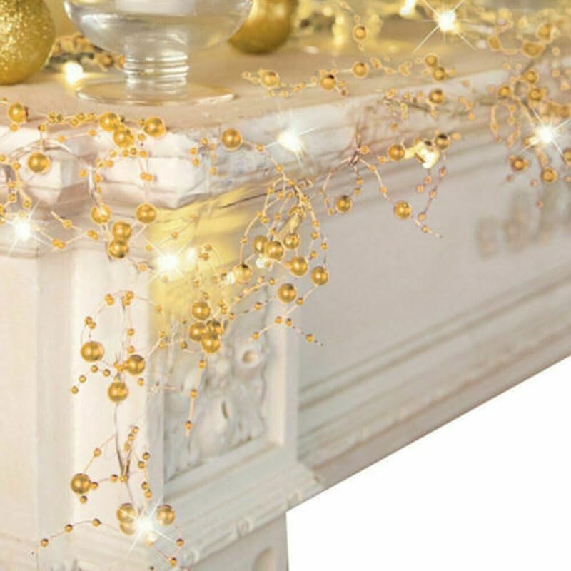 Constprog Christmas Fairy String Lights Garland Battery Operated 10 LED 1.5M Pearl Fairy Lights for Outdoor Indoor Christmas Halloween Wedding Home Decoration Warm White (Gold)