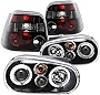 Spec-D Tuning Glossy Black Smoke Projector Headlights + LED + 8-LED Fog Lamps Compatible with Volkswagen Golf GTI Left + Right Pair Headlamps Assembly