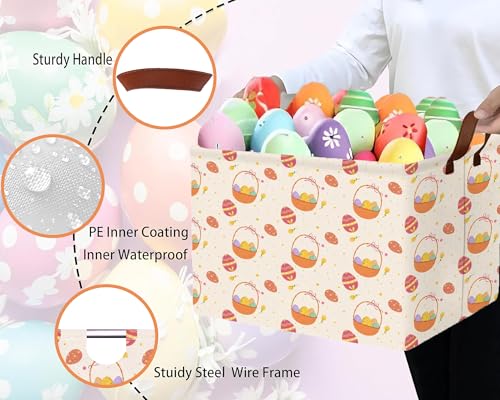 Image of Large Rectangular Easter Baskets Empty Waterproof Boy Toy Box Foldable Kid's Gifts Storage Bin Spring Room Decor(Small Round Dot Gift Basket Egg)