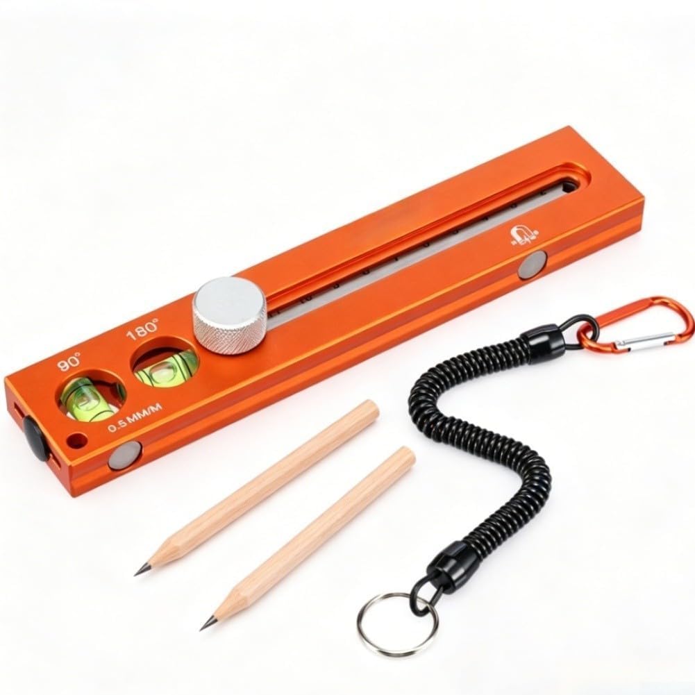 AIKEOU Aluminum Alloy Retractable Leveling Ruler with Magnetic Adsorption, Dual Bubble Vial & Adjustable Knob for Marking, Depth Gauge and Straight Line Layout,B