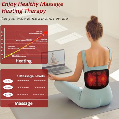UTK Vibrating Far Infrared Heating Pad for Back Pain Relief, Hot to 159℉, Lower Back Massager Gift for Women Men, FSA-HSA Eligible, 3 Vibration, 16 Timers Auto-Off, 20 Jades, 35-55" Adjustable Size - Image 4