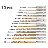 ACEHOME 13pcs HSS Titanium Coated Drill Bit Sets, 1/4 Inch Hex Shank Twist Drill Bit ( 1.5-6.5mm ) for Joiners/ Builders/ electricians