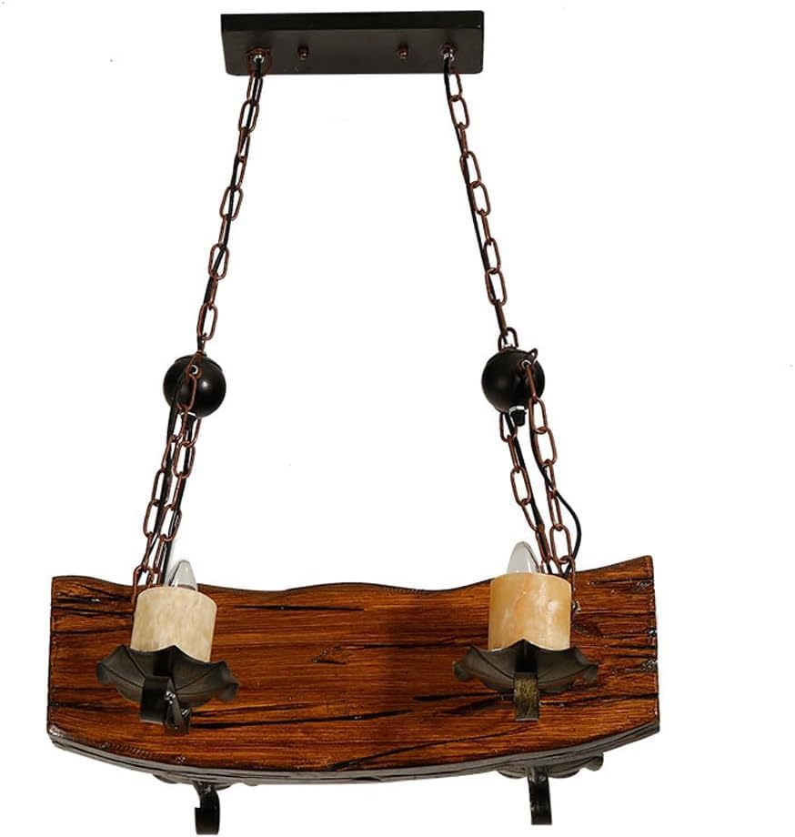 Lustre en bois de bateau vieilli vintage 4 lampes fer suspendu pour salle à manger