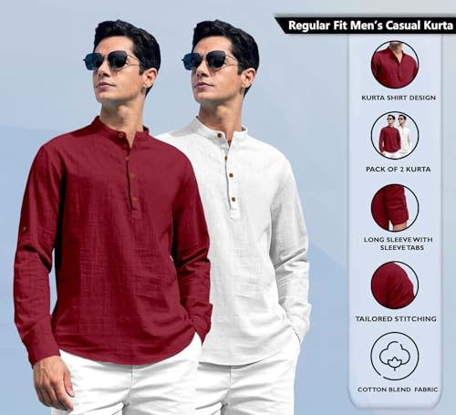 Image of Zombom Men's Kurta || Chinese Collar Long Sleeves || Straight Hip Length Kurtas || Short Kurta for Men || for Festival || Function || Occasion Wear Fancy Kurta for || Best Gifts for Men
