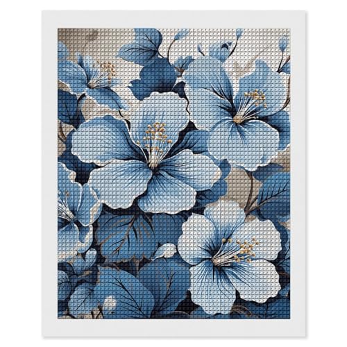 Broderie diamant 5D fleur d'hibiscus bleu, kit adultes aux finitions luxe