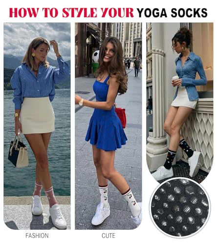 Image of yeuG Pilates Grip Socks for Women Yoga Slouch Socks with Grip for Barre Knee High Boot Socks Long Scrunch Slipper Socks