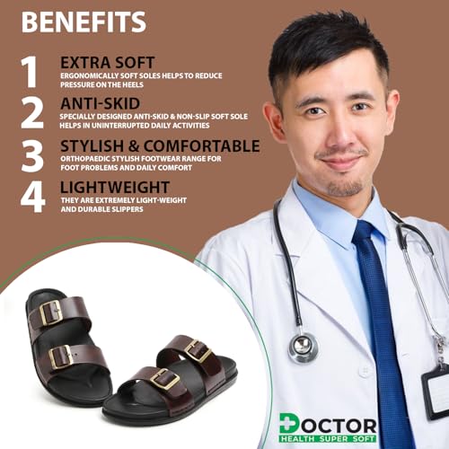 Image of DOCTOR HEALTH SUPER SOFT Men's Ultra Comfort Slippers | Trendy Cushioned Design with Breathable Mesh | Dual-Density PU Sole | Anti-Slip Grip & Adjustable Strap for Everyday Wear