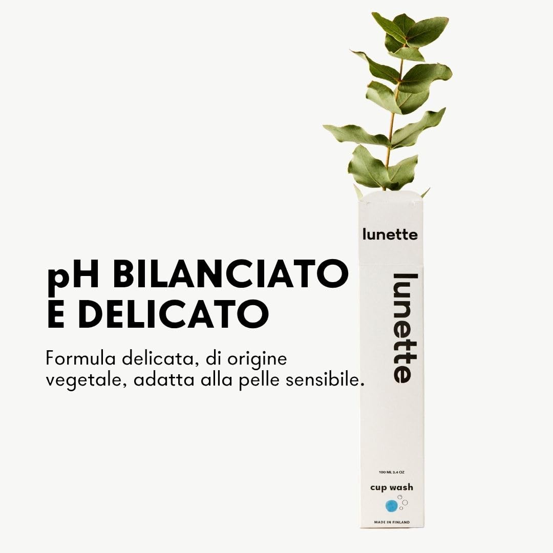 Lunette Gel per la Pulizia della Coppetta Mestruale – Gel a pH Bilanciato per Coppette e Dischi – Vegano e Sicuro per il Silicone – Formato da Viaggio – Prodotto in Finlandia, 100 ml