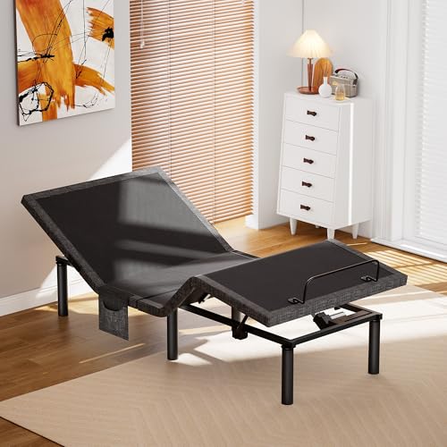 AMADA HOMEFURNISHING Adjustable Bed Frame, Twin XL Adjustable Bed Base with 4 USB Ports & Under-Bed Night Light, Head & Foot Incline, Electric Bed Frame with 4 Height Options, MSABB01B-TXL