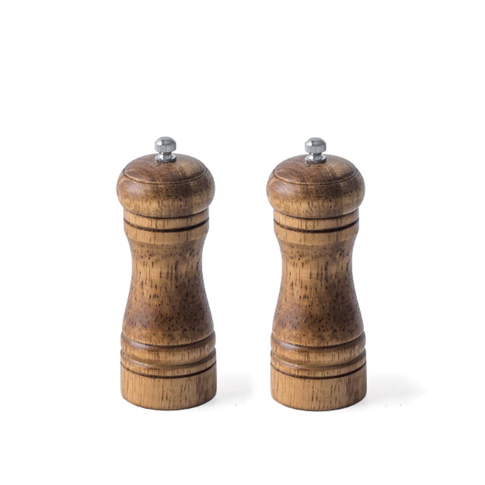 Młynek do soli i pieprzu, regulowany drewniany zestaw młynków do soli i pieprzu, ręczny młynek do soli i pieprzu z wirnikiem ceramicznym, 14,3 cm
