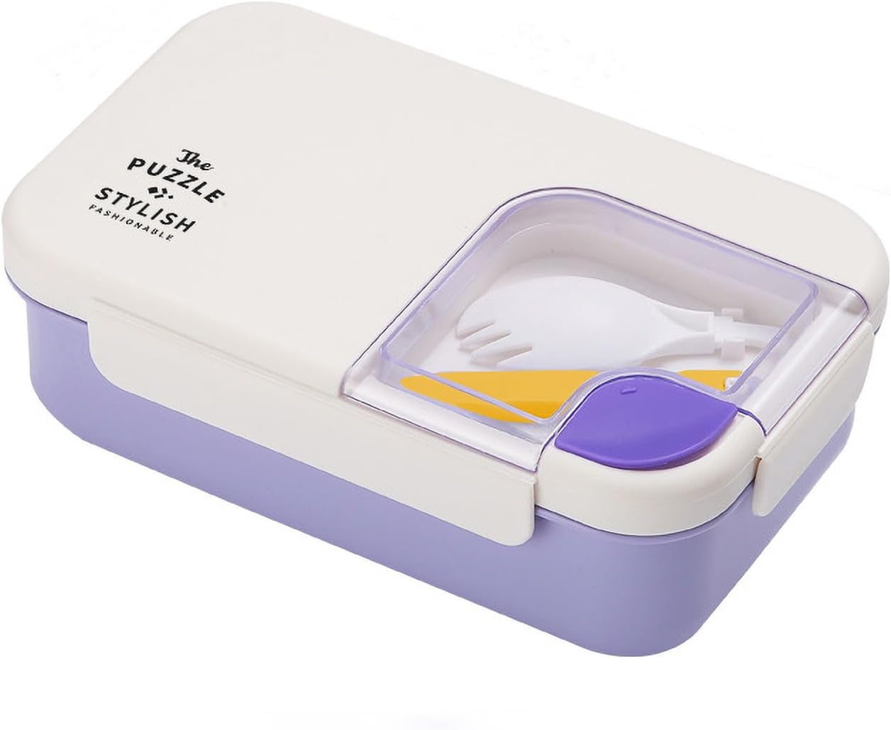 Viiivlife Bento Lunch Box – 1.1L, 3 Compartments, Leak-proof Food Container with Reusable Utensils, Microwave Safe, Perfect for Kids & Adults On-the-Go Meals (Purple)