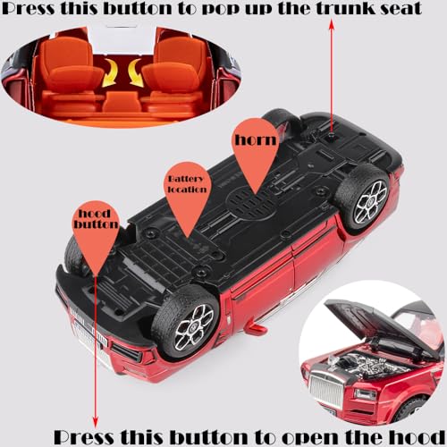 Modelo de auto Rolls-Royce Cullinan 1:24 rojo miniatura 5