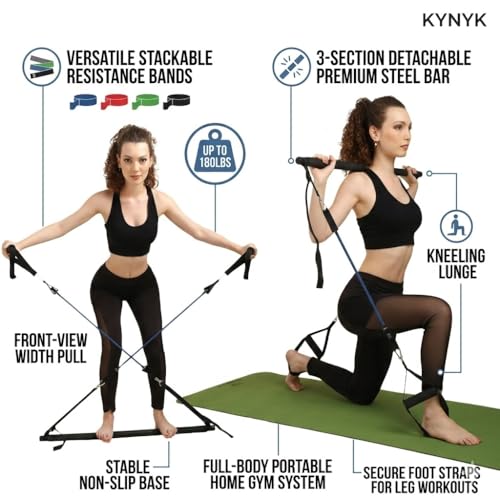 Image of Pilates Bar Kit with Resistance Bands for Full Body Workout | Portable Home Exercise Bar for Strength Training, Stretching, Core, Arms & Legs | Compact Design for Indoor & Travel Use