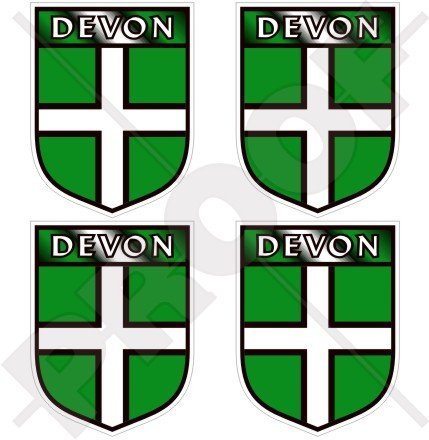 DEVON COUNTY England British Shield Exeter UK Britain 50mm (2") Vinyl Bumper-Helmet Stickers, Decals x4
