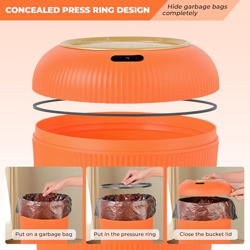 Image of Pukomc Smart Sensor Wastebasket, Convenient and Hygienic Easy to Use, Technology Sensor Waterproof Wastebasket Plastic Trash can for Kitchen, Bathroom, Bedroom, Living Room, Office and Outdoor Orange