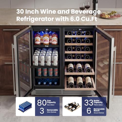 Image of Yeego 24 Inch Wine and Beverage Cooler, 80 Can 33 Bottle Wine Fridge