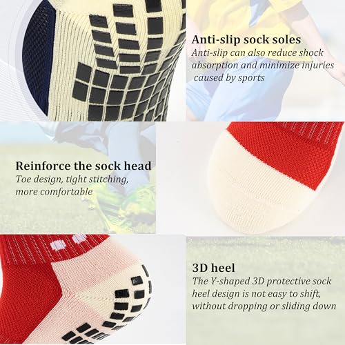 Non Slip Socks 4 Pairs Anti Slip Football Socks Men's Athletic Anklets with Grips for Yoga Basketball Sports3