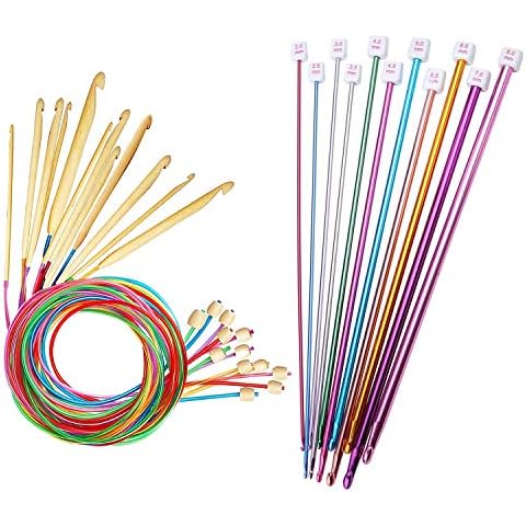 23 Pieces Tunisian Crochet Hooks Set, 11 Tunisian Afghan Aluminum Knitting Needles Set (2mm to 8mm), 12 Bead Carbonized Bamboo Needle Hook (3.0mm to 10.0mm) Cover