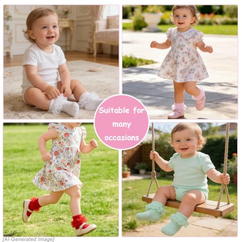 Image of Epeius Baby-Girls Eyelet Turn Cuff Ruffle Lace Socks Triple Lace Dressy Socks Newborn /Infants /Toddlers 3 /5 Pairs
