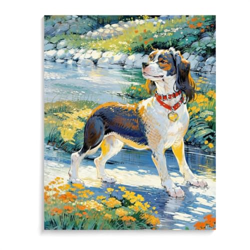 Paint by Numbers Springer Spaniel Dog DIY Acrylic Painting Kit with Brushes Pigment Oil Painting Artwork Adults Beginners Wall Decor 16x20inch(40x50cm) Frameless