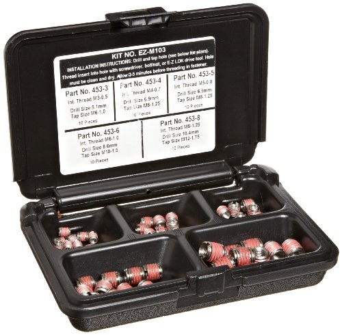E-Z LOK - EZ-M103 Threaded Inserts For Metal; Assortment Kit; Stainless Steel; Metric Internal Threads, M3-0.5, M4-0.7, M5-0.8, M6-1.0, M8-1.25; 50 pieces