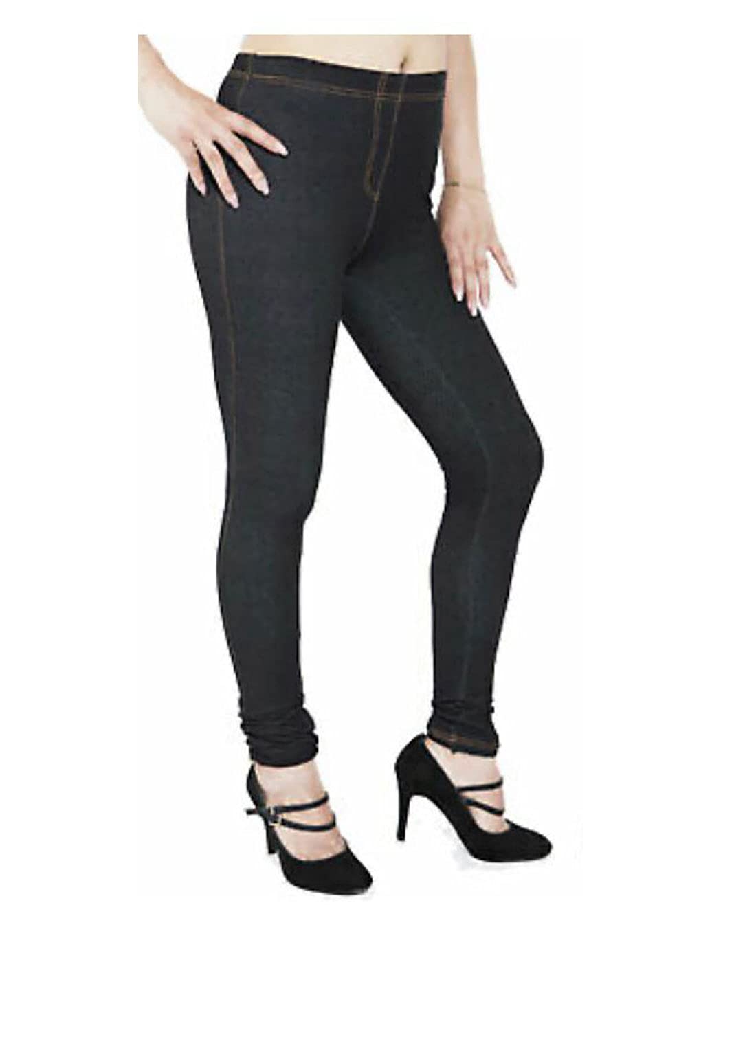 Fairy Trendz Ltd Women's Black Stretchy Denim Look Jeggings Casual Plus Size Full Length Skinny Leggings ( Uk 12-14)