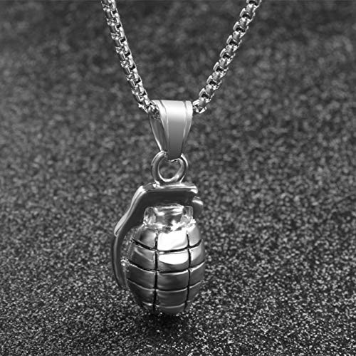 Preisvergleich Produktbild JJZCSXH Edelstahl Militär Armee Schmuck Männer Waffe Bombe Handgranaten Anhänger Halskette Krieger Anhänger,Silver