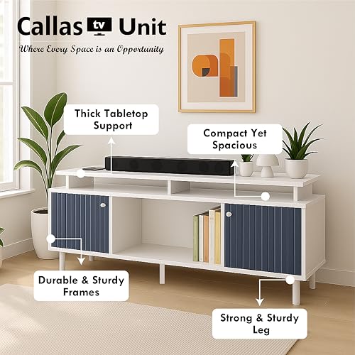 Callas Engineered Wood TV Entertainment Unit for Living Room | Modern TV Cabinet with Shelves & Storage (Blue, TV-22) 3 51K8ydnv2bL