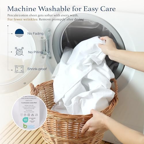 HOMTEC 100% Cotton Percale Fitted Sheet Twin XL Size, Moonlight Blue - 5