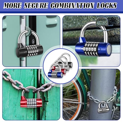 Image of 4 Pcs 5 Letter Combination Lock Heavy Duty Gym Locker 5 Digit Word Locker Keyless Resettable Metal Lock for College Gym Toolbox Hasp Cabinet (Number)