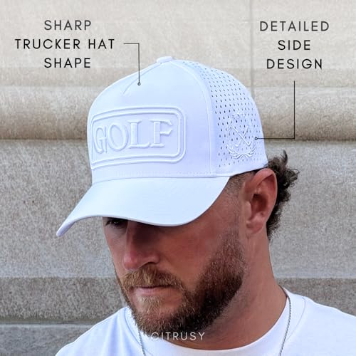 Image of CITRUSY Athletic Trucker Golf Hat | Performance Mens 5 Panel Cap | Cool Breathable Waterproof Workout Running Snapback