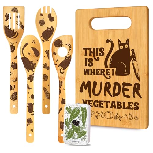 Set tabla para cortar gato negro con cucharas y esponja miniatura 1