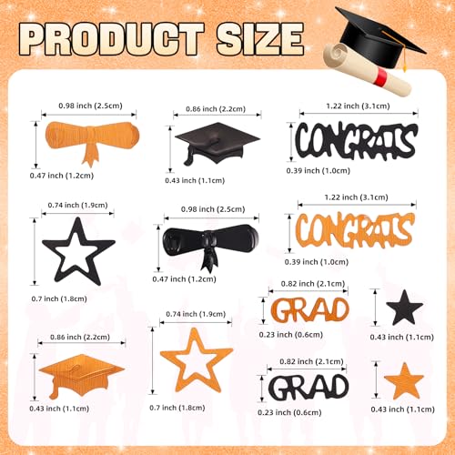 Image of Orange and Black Graduation Confetti 2026, 1000 Pcs Congrats Grad Confetti Class of 2026 Party Table Centerpiece for Graduation Party Decorations