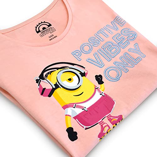 Image of Kidsville Minion 2 Printed Regular Fit Peach Cotton Girl's T-Shirt