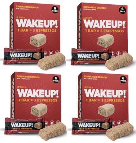 Image of WAKE UP! Caffeinated Cinnamon Crunch Energy Bars - 350mg Caffeine Per Bar (3 Espressos) - Coffee Alternative for Extreme Energy & Focus - Vegetarian, Gluten-Free, Kosher - 4 Pack (24 Bars)