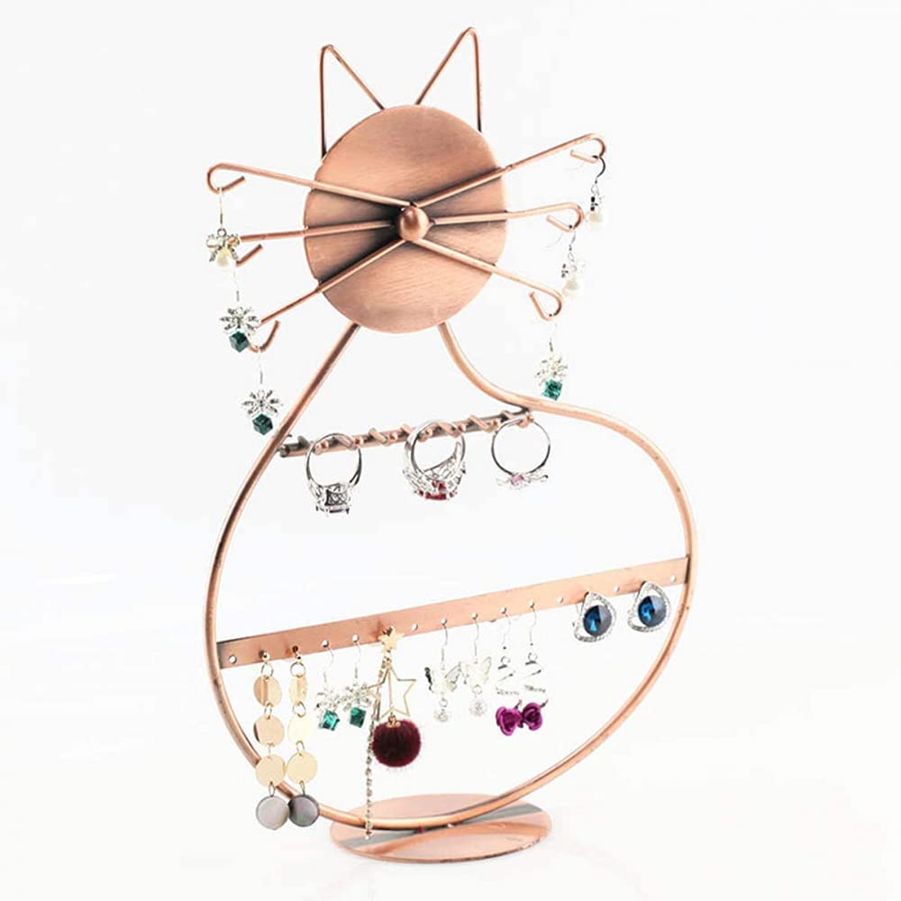 ERYTLLY Porta Orecchini A Forma Di Gatto – Organizer Da Tavolo Rosa, 47 Fori, Regalo Amanti Gatti - 4