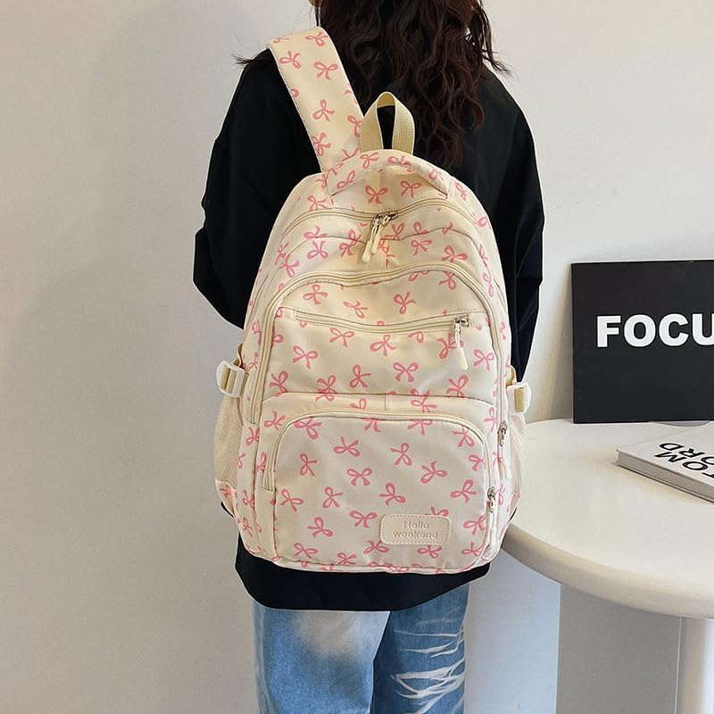 Coquette Bow Backpack – Cute Pink Aesthetic Backpack for Girls, Kawaii Preppy Style 3Pcs Set (White Pink)4