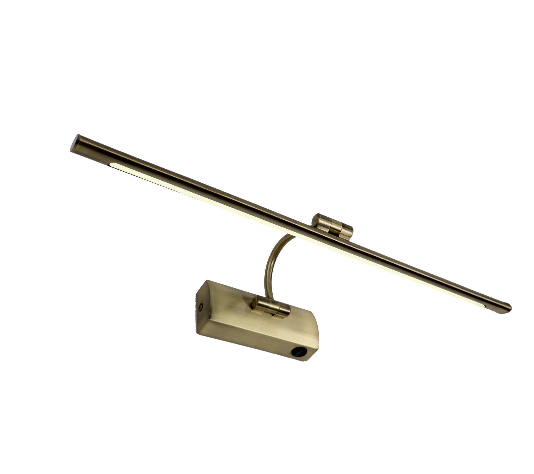 Aplique LED de pared para iluminar cuadros, espejos, murales, 12W estilo tradicional, luz cálida 3000K, bronce antiguo, articulado. 55cm. con interruptor