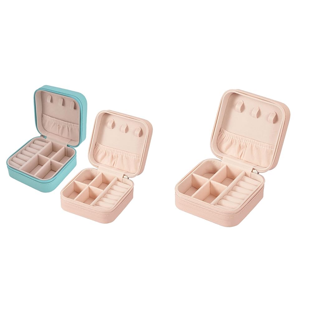 YouBella Jewellery Set of 2 Combo Organiser PU Leather Zipper Portable Storage Box Case with Divide, Jewellery Organiser PU Leather Zipper Portable Storage Box Case with Dividers Container fo