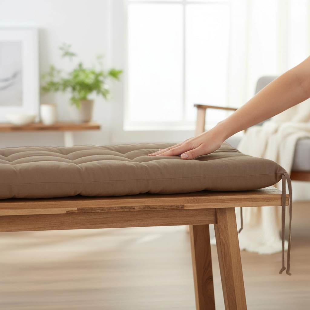 Brandsseller Coussin de Banc 140x40x4 cm – Coussin pour Banc de Jardin et Banc de Salle à Manger – Imperméable, Facile d’Entretien & rembourré – Usage intérieur & extérieur – Taupe/Beige