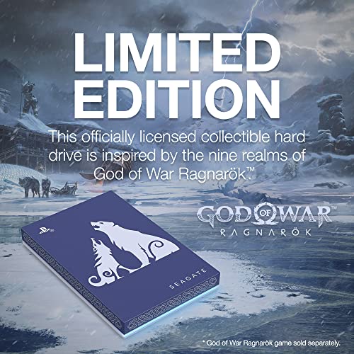 Image of Seagate God of War Ragnarok Limited Edition Game Drive 2TB External Hard Drive - USB 3.0, ICY Blue LED Lighting, Officially-Licensed for Playstation Consoles (STLV2000100)