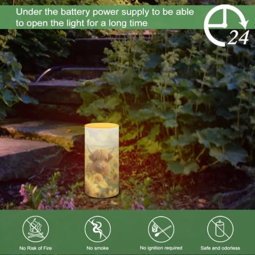 Image of Poceacles LED Flameless Candles Battery Operated Candles with Remote Control Timer Flickering Wick Pillar Tealight for Home Outdoor Decor, Sunflower Highland Cow
