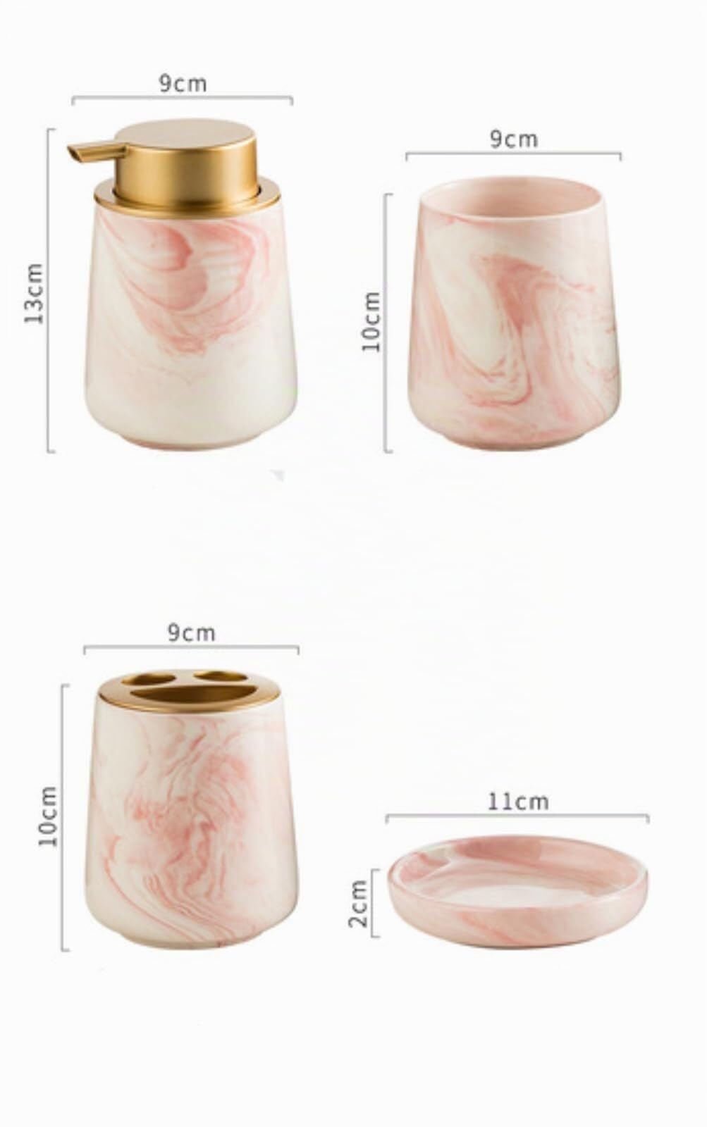 Czteroczęściowy ceramiczny marmurowy zestaw łazienkowy, akcesoria łazienkowe: uchwyt na szczoteczkę do zębów, kubek na szczoteczkę do zębów, mydelniczka, dozownik mydła w piance, zestaw 3 sztuk/4 szt