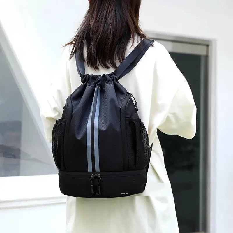 Sacca Borse con coulisse alla moda, tessuto resistente, zaino da donna, capacità sportiva, grande, nuoto, for adolescenti e fitness(Noir)
