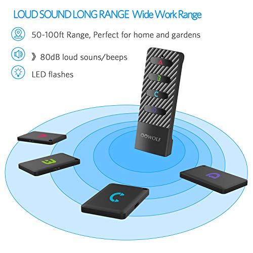 OOWOLF Key Finder, Wireless RF Item Locator Anti-Lost Alarm Item Tracker Finder Loud Beeping Sound with 4 Receivers Rechargeable for Car Keys, TV Remote, Wallet, Phone