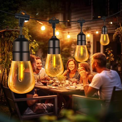 DHWDS Outdoor Lights String - 18M/59FT S14 15+2 LED Festoon Lights Outdoor - IP68 Waterproof Shatterproof Garden Lights Mains Powered for Yard, Wedding, Christmas, Backyard, Terrace, Party, Patio